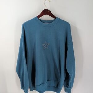 VTG 90s Oversize Christmas Sweater Jerzees Womens Light Blue Pullover Sweatshirt